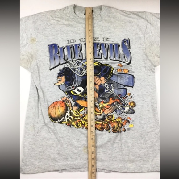 Vtg 90s Duke Blue Devils T-Shirt Flames Spell Out Logo Fire Basketball USA Sz XL - Picture 10 of 12
